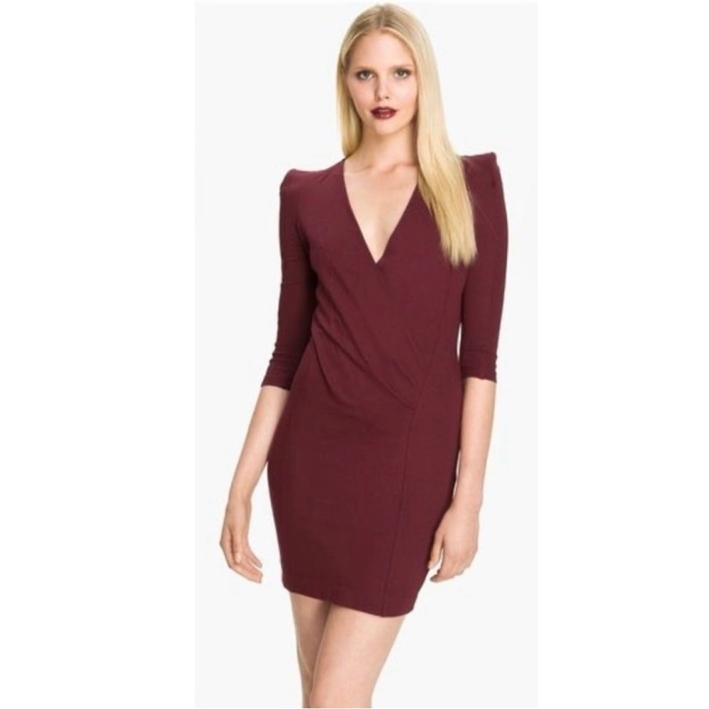 French Connection Burgundy Faux Wrap Dress